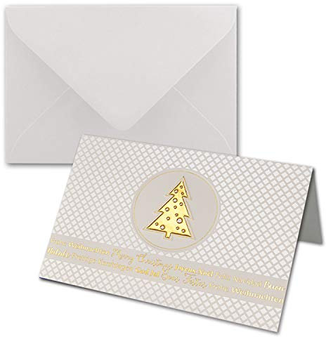 NEUSER PAPIER 500 Sets Weihnachtskarten DIN B6 ÖKO-Doppelkarten mit hochwertiger Blind- und Folienprägung - Goldener Weihnachtsbaum - Inklusive Umschläge in Weiß - Format 17,0 x 11,5 cm B6