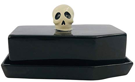 Boston Warehouse 78381 Coffin Shaped with Skull Handle Butterdose mit Deckel, Keramik, schwarz