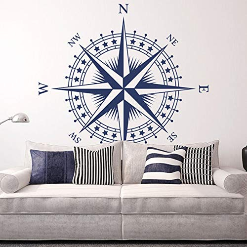 hetingyue Adesivo murale Adesivo in Vinile Nautico Rosa dei Venti Decalcomania della Parete Camera da Letto Soggiorno Rimovibile 63x63 cm