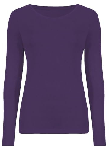Hamishkane Ladies Long Sleeve Round Neck Plain Casual Basic Stretchy Fitted Womens T-Shirt Top