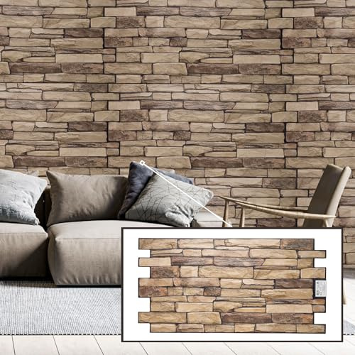 Untitled 3D-Wandpaneele PVC | Schieferstein Optik | 1-20 Platten - 0.5-10 m² | Für Wohnzimmer, Küche & Bad | Einfache DIY-Montage (1, Natural)
