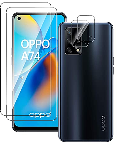 QULLOO Schutzfolie für Oppo A74 4G + Kamera Folie [2 Stück + 2 Stück],9H Hartglas Folie Displayschutz Anti-Kratzen Glas Displayschutzfolie für Oppo A74