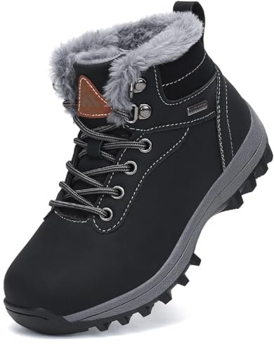 Mishansha Scarpe Ragazzi Invernali Stivaletti Ragazze Invernali Impermeabili Scarpe da Neve Bambini Outdoor Antiscivolo Stivali Invernali Nero,Gr.35