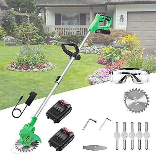 Cordless Strimmer Lawn, Powerful Electric Strimmer Cordless, Telescopic Garden Brush Cutter with Battery 21V Fast Charger Spare Blades
