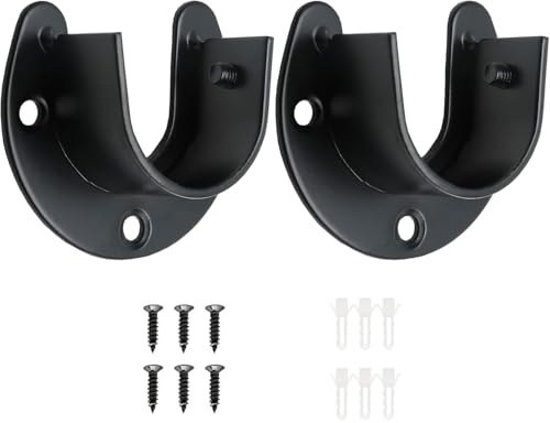 Suiwotin 2 Packs Stainless Steel Closet Rod End Supports 1 Inch Wardrobe Bracket Heavy Duty Closet Pole Sockets Flange Rod Holder, U-Shaped with Screws, Black