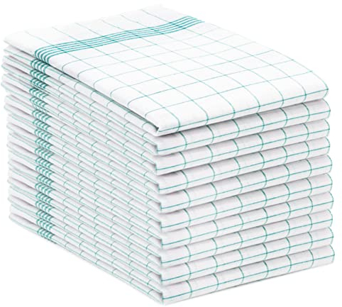 ZOLLNER 10er Set Geschirrtücher Baumwolle in 50x70 cm - super saugstarke und langlebige Küchentücher - waschbar bis 95°C – in türkis weiß kariert - Gastronomiequalität - Oeko Tex® Zertifiziert
