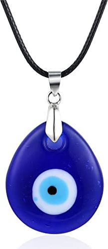 HALUKAKAH Evil Eye Necklace for Kids, Drop Shaped Sapphire Resin Blue Eye Pendant Wax Rope Size Adjustable 45-50cm Handmade Protection Mal de Ojo Jewelry with Free Giftbox
