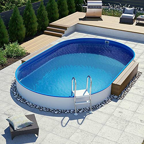 POOL Total Poolset Silber Oval Ø8,00x 4,00 x 1,20m teileingelassen, Blau