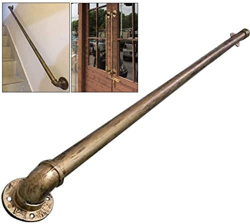 Vintage Gold-copper Handrail for Indoor Outdoor Stairs, Wall Mount Banister Safety Hand Rail Assistive Staircase Railing Water Pipe - Metal Wrought Iron 30cm~600cm (Size : 5ft/150cm)