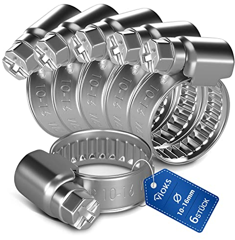 VIOKS Schlauchschellen Edelstahl SET 6x Schelle Schlauch Klemmen Schellen 10-16mmØ Schelle Waschmaschinenschlauch Pool Schellen Poolschlauch für Schlauch Klemmschelle Waschmaschine Abfluss Adapter