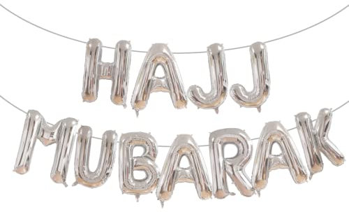 Pannu Design 40,6 cm HAJJ MUBARAK Dekoration – Folienballons Banner Party – islamische Dekorationen für Zuhause – besondere Anlässe (Silber)