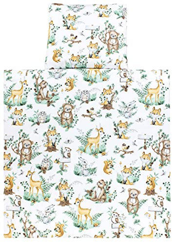 TupTam Unisex Baby Wiegenset 4-teilig Bettwäsche-Set: Bettdecke und Kopfkissen mit Bezug, Farbe: Tiere in Blättern, Größe: 80x80 cm