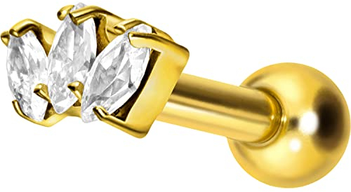 PIERCINGLINE Titan Ohrpiercing mit Gewinde 3 KRISTALLTROPFEN Piercing Ohr Helix Tragus Lobe Goldfarben 6 mm