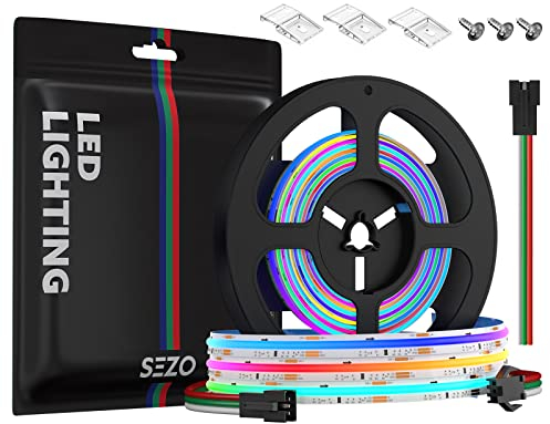SEZO FCOB COB RGB IC LED Streifen COB RGB+WS2811 IC LED Strip 3M 720LEDs/M Hohe Dichte Pixeladressierbare DC24V 21W/M IP30 Farbwechsel DIY Dekoration (SPI LED Controller Separat Erhältlich)