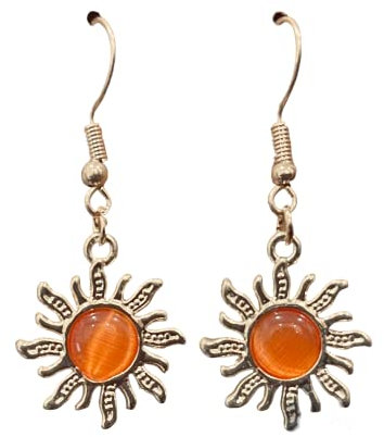 Sunflower Gold Earrings, Retro, Orange Moonstone, Gold plated Sun Earrings with orange centre on 18k gold plated hooks, Dangle Earrings (Sunflower Gold Earrings)