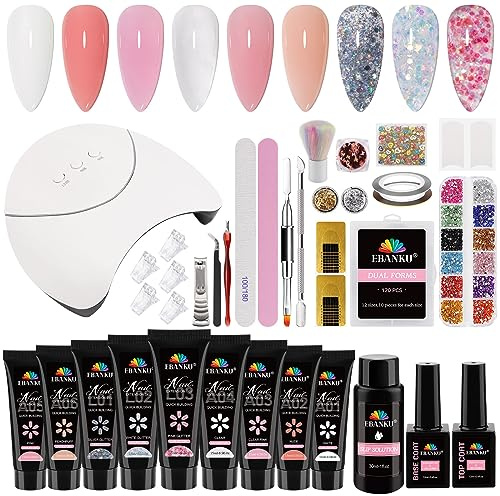 EBANKU 9 Farben Poly Nagellack Gel Set, Poly Nagelgel Nagelverlängerung Kit