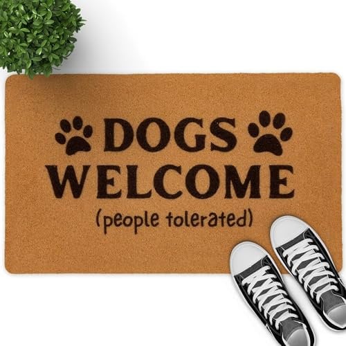 Dogs Welcome People Tolerated Door Mat 30x17in - Thanksgiving Day Outdoor Decorations For Home Porch - Floor Mats For Front Door and Indoor Entrance - Porch Rug For Outside - Non-Slip PVC Entry