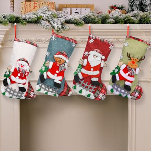 GiReich 4 Stück Weihnachtsstrumpf Set Nikolausstiefel zum Befüllen Nikolausstrumpf Set Socken Weihnachtsstrumpf Geschenktüte Weihnachtsbaum Socken Nikolaussocken für Weihnachtsfeier Dekorieren
