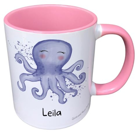Personalised Octopus Mug Gift - Present for Sea Creature Lovers - Gifts for Fish Owners - Personalised Marine Mug - Country Style Mug (Pink)