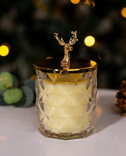 Marco Paul Gold stag Scented Candles Jar Lemon and Lavender Scent Festive Fragrance Home Decor Gift Xmas Decoration Light Display Centrepiece Scent Candles Long Burning