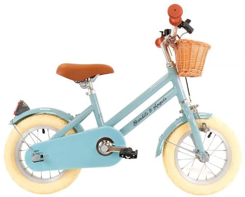 Bandits & Angels Kinderfahrrad 12 Zoll Retro Rider blau ab 3 Jahren – Kinderfahrrad aus Metall für Jungen und Mädchen – inklusive Lenkerkorb – Verstellbarer Sattel und Lenker – 12 Zoll Luftreifen