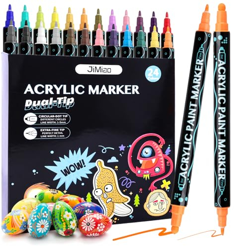 DAOXU 24 PCS Acrylstifte Für Steine Wasserfest,Dual Tip Acrylic marker Acryl Stifte,Farben Lackstift kinder Bemalen Holz Leinwand Kunststoff Papier Keramik DIY Fotoalben