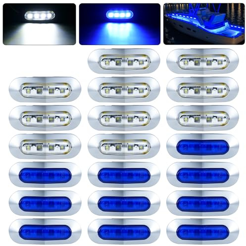 PSDRIQQ Innenbeleuchtung für Boote, 9,4 cm, 4 LEDs, DC 12–24 V, wasserdicht, Innenbeleuchtung, Deck, Heck, Kabine, Navigationsbeleuchtung für Angeln, Ponton, Yacht, Kajak, Segelboot, Blau und Weiß, 20