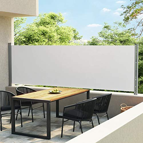BaraSh Ausziehbare Seitenmarkise 140x600 cm Creme Paravent Outdoor Wetterfest Sichtschutz Ausziehbar