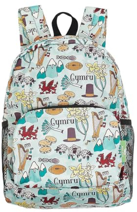 ECO CHIC Leichter, faltbarer, wasserabweisender Mini-Rucksack, lässt sich zur Aufbewahrung in eine Tasche falten, Wales Montage Blau