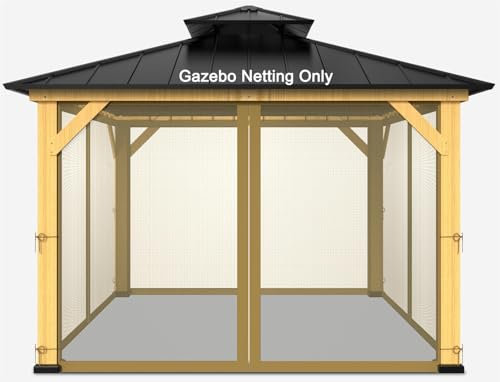 Pavillon-Ersatz-Mückennetz, universelles 4-teiliges Netzgewebe mit Reißverschlüssen (nur Netz), Khaki, 3,6 x 3,6 m