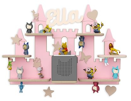 Holzura Kinderregal zur Tonie Aufbewahrung, Wandregal für Toniebox, Regale für Tonibox und Figur, Kinderzimmer Wandregale für Musikbox und Tonie figuren, Schloss