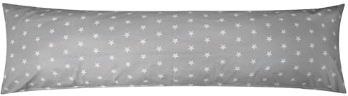 Renforcé Seitenschläferkissen Bezug 40x200cm - RV Lange Seite - Sterne Grau Weiß - 100% Baumwolle, Nur Bezug (KY-376/5-XXL)