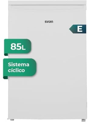 Svan Congelador vertical Blanco SCV855500E. Capacidad 85 Litros, Puerta Reversible, Bajo nivel Sonoro, Eficiencia Energética Clase E