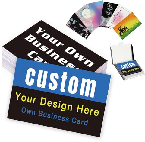 Individuell Visitenkarten mit Logo und Text Personalisiert nach Ihrem eigenen Design. Visitenkarten 1000, 500, 200, 100, beidseitig bedruckbar, 8,9 x 5,1 cm, wasserfest, Ideal für Kleinunternehmen