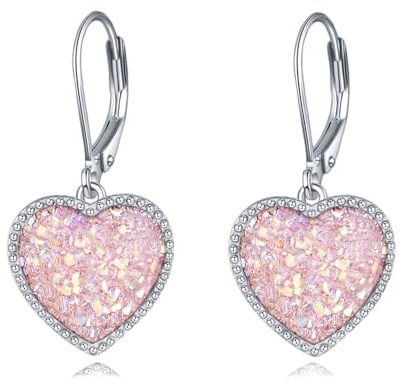 Vadmans Boucles D'oreilles Cœur Rose pour Femme 925 Boucles D'oreilles en Argent Sterling Suspendues Bijoux Cœur Cadeau pour les Filles