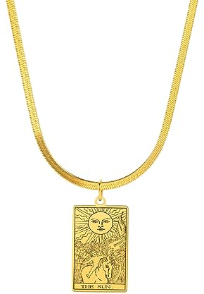 Neutrale Halskette Anhänger Damen Major Arcana Tarot Karte Halskette Choker Schlangenkette Retro Amulett Stern Tarot Schmuck Mond Glück Sonne Verstellbarer Schmuck Geschenk Geburtstagsgeschenke