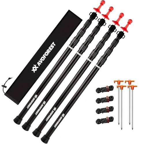 AVOFOREST Zeltstange Teleskopstange für Zelte,Teleskopierbare Aluminium-Zeltstange,Höhe 88–265 cm,Sonnensegel Stange Sturmsicher und Wetterfest,Zeltstangen für Tarp (4, Black)