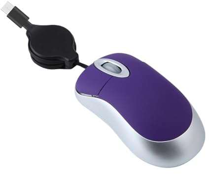 Tipo-c Ratón Óptico con Cable,80CM Cable Retráctil Pequeño Ratón 1000DPI Mini Ratón de Viaje para PC Portátil (Morado)