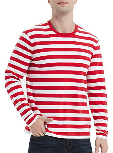 Men's T-Shirt Casual Cotton Spandex Striped Crewneck Long-Sleeve T-Shirts Basic Pullover Stripe Man tee Shirt