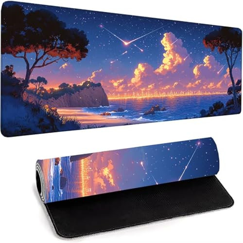 Grand Tapis De Souris De Jeu (1200 x 600 x 3mm) Base en Caoutchouc Naturel Antidérapant Durable, Tapis De Clavier Lavable, Tapis De Bureau pour Gamer, Bureau Grand Tapis De Souris Rose Paysage O-4