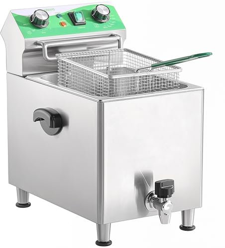 Freidora eléctrica de acero inoxidable con cesta y tapa, capacidad de 12 litros, freidoras de encimera para el hogar, cocina y restaurante con temporizador de 60 minutos, drenaje de aceite, 1800