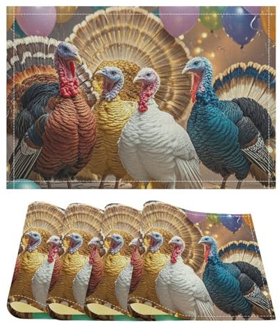 Platzdeckchen-Set, Truthahntanz, hitzebeständige Tischmatte für Küche, Schreibtischschutzmatte, abwischbare Platzsets, rutschfeste Schreibtischunterlage für Esstisch