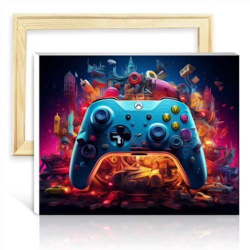 TANGFEIY Ölgemälde-Set auf Leinwand, Gamecontroller, Surroundedtoys, Malen nach Zahlen für Erwachsene, Malen-nach-Zahlen-Set, perfekte Wanddekoration für zu Hause, mit Rahmen (30 x 40 cm)