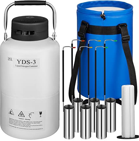 Conteneur d'azote liquide 3L, réservoir d'azote liquide en alliage d'aluminium, conteneur cryogénique statique, conteneur d'azote liquide avec 6 bidons et sac de transport avec une efficacité élevée