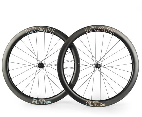 ICAN FL40/50 Max 1347g/1370g/1395g Carbon Disc Rennrad Laufradsatz 23mm Innenbreite 700C 36T Ratschensystem Nabe (kompatibel mit Road HG Freehub, FL50 Max)