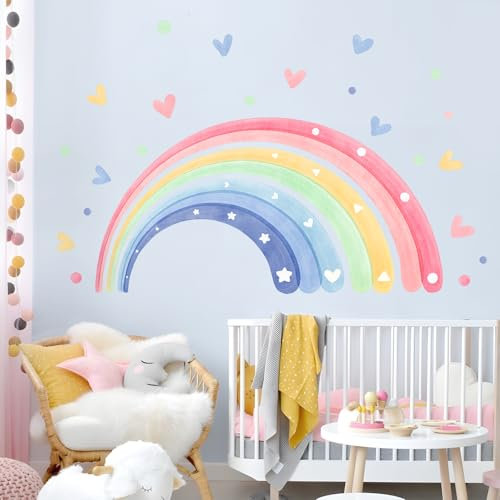 Supzone Adesivi Murali Arcobaleno Bambini - Arcoíris e Decorazioni a Cuore, Sticker da Muro per Asilo Nido e Camere - Adesivi per Camera da Letto e Stanza Giochi