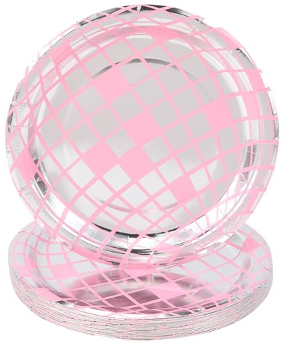 CREATCABIN 25Pcs Disco Plates 7 Disco Paper Plates Pink Retro Disco Ball Paper Dessert Dinner Plate dish 70s Disco Party Supplies for Wedding Birthday Shower Bachelorette Dancing Party Decorations