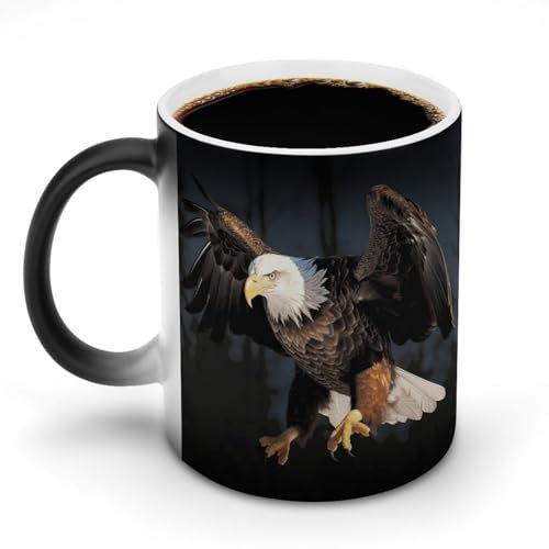 Farbwechselnde Tasse, 3D-Weißkopfseeadler-Druck, Keramik-Kaffeetassen, personalisierte wärmeempfindliche Tassen, magische wärmewechselnde Kaffeetasse fürs Büro und Zuhause