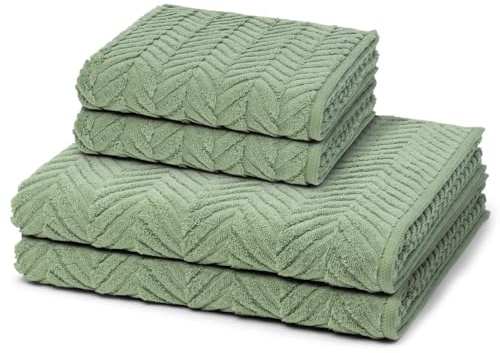 Ross - 4 teiliges Frottier-Set - Sensual Skin - Zopf-Muster (2 X Handtuch 2 X Duschtuch im Set) - 500 g/m2 - Baumwolle - Walkfrottee - saugstark - weich und flauschig - Piniengrün