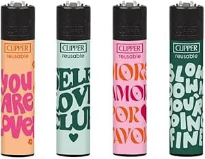 Clipper® 4er Self Love Club Collection Lighter Flints Feuerzeug + 1 Sticker High Zombie